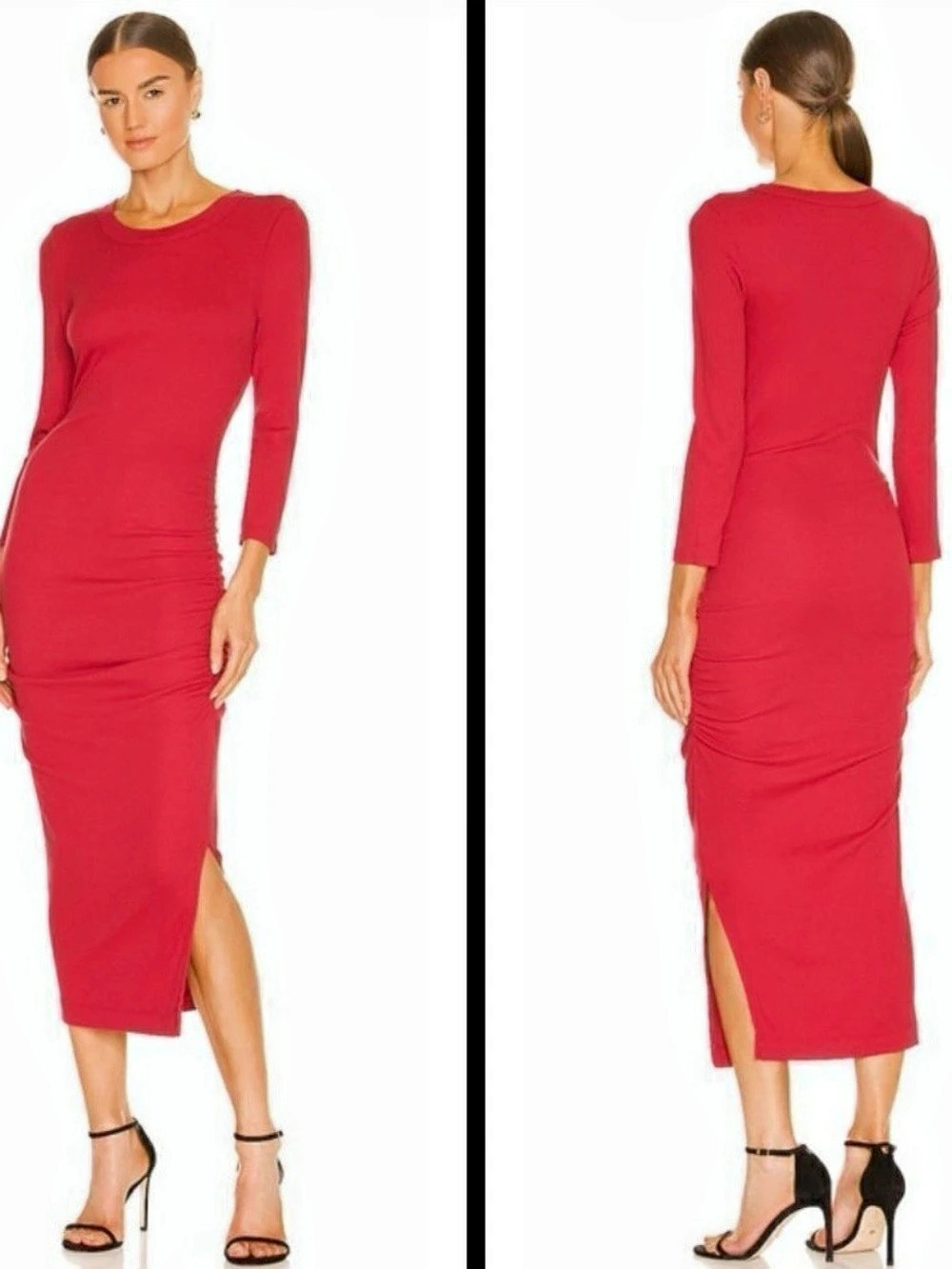 Micheal Stars Chic Christina Red Long Sleeve Ruched Midi Dresst Size Medium